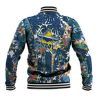 North Queensland Cowboys Baseball Jacket Tropical Hibiscus Floral Pattern With Blue And Yellow Accents