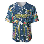 North Queensland Cowboys Baseball Jersey Tropical Hibiscus Floral Pattern With Blue And Yellow Accents