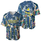 North Queensland Cowboys Baseball Jersey Tropical Hibiscus Floral Pattern With Blue And Yellow Accents