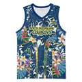 North Queensland Cowboys Basketball Jersey Tropical Hibiscus Floral Pattern With Blue And Yellow Accents