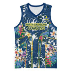 North Queensland Cowboys Basketball Jersey Tropical Hibiscus Floral Pattern With Blue And Yellow Accents