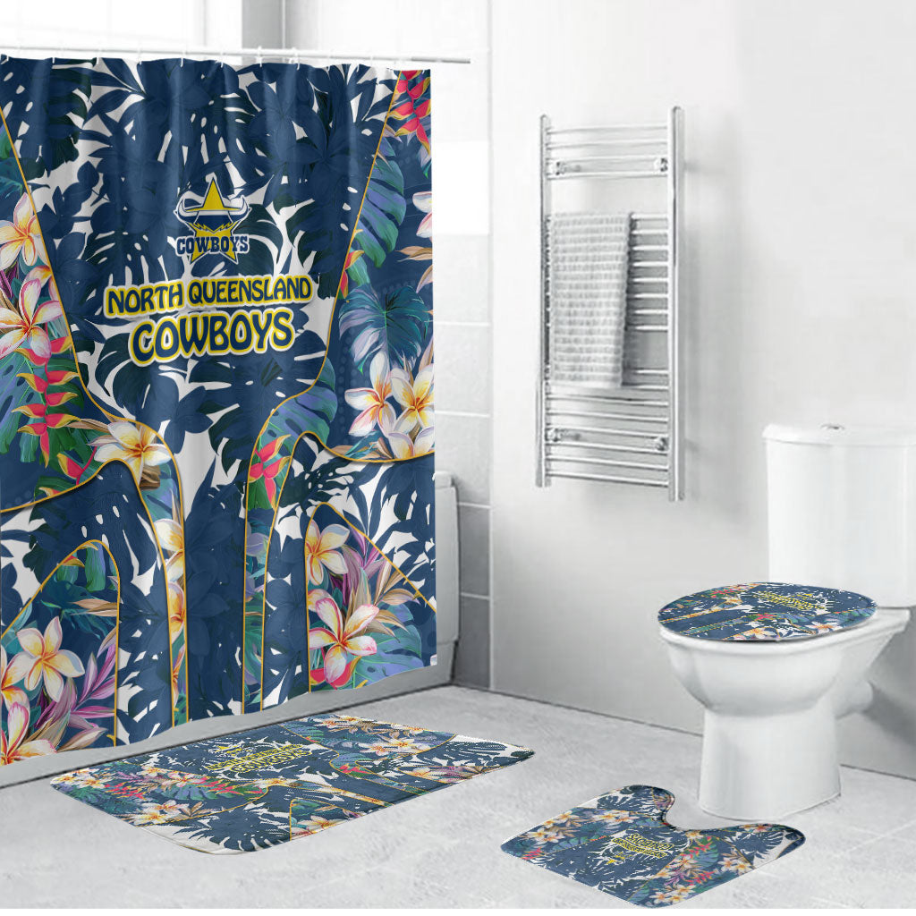 North Queensland Cowboys Bathroom Set Tropical Hibiscus Floral Pattern With Blue And Yellow Accents
