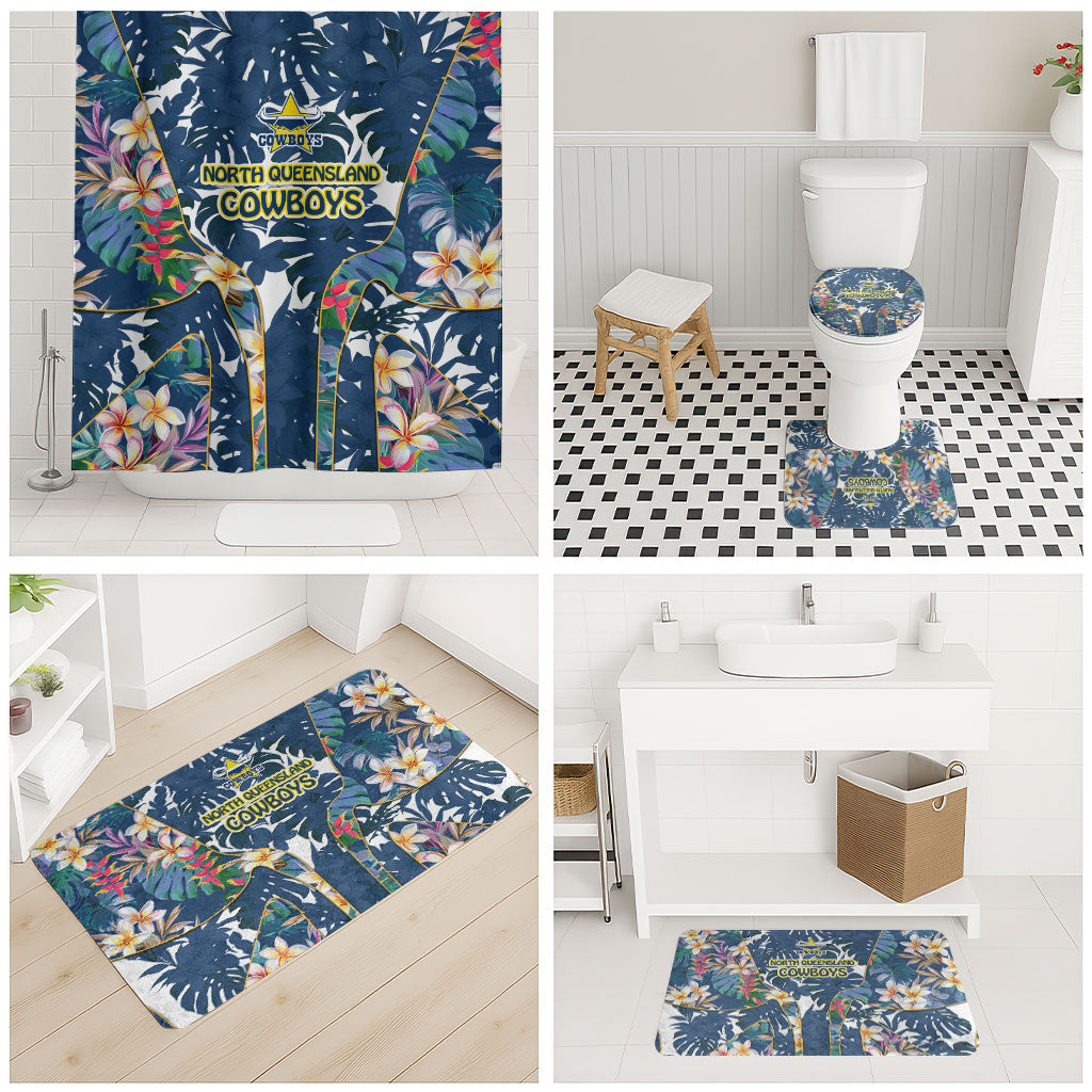 North Queensland Cowboys Bathroom Set Tropical Hibiscus Floral Pattern With Blue And Yellow Accents
