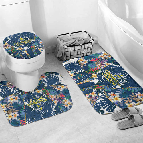 North Queensland Cowboys Bathroom Set Tropical Hibiscus Floral Pattern With Blue And Yellow Accents