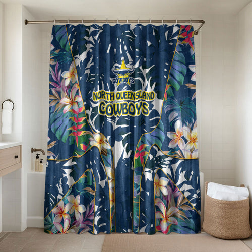 North Queensland Cowboys Bathroom Set Tropical Hibiscus Floral Pattern With Blue And Yellow Accents