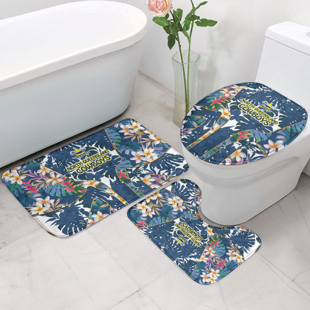 North Queensland Cowboys Bathroom Set Tropical Hibiscus Floral Pattern With Blue And Yellow Accents