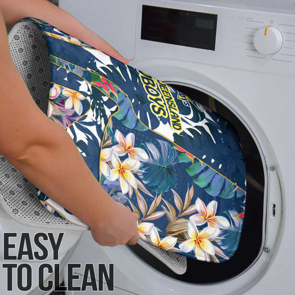 North Queensland Cowboys Bathroom Set Tropical Hibiscus Floral Pattern With Blue And Yellow Accents