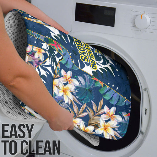North Queensland Cowboys Bathroom Set Tropical Hibiscus Floral Pattern With Blue And Yellow Accents