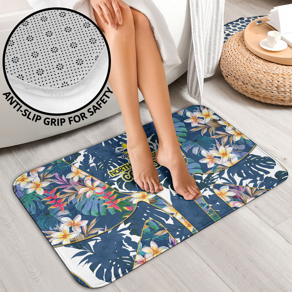North Queensland Cowboys Bathroom Set Tropical Hibiscus Floral Pattern With Blue And Yellow Accents
