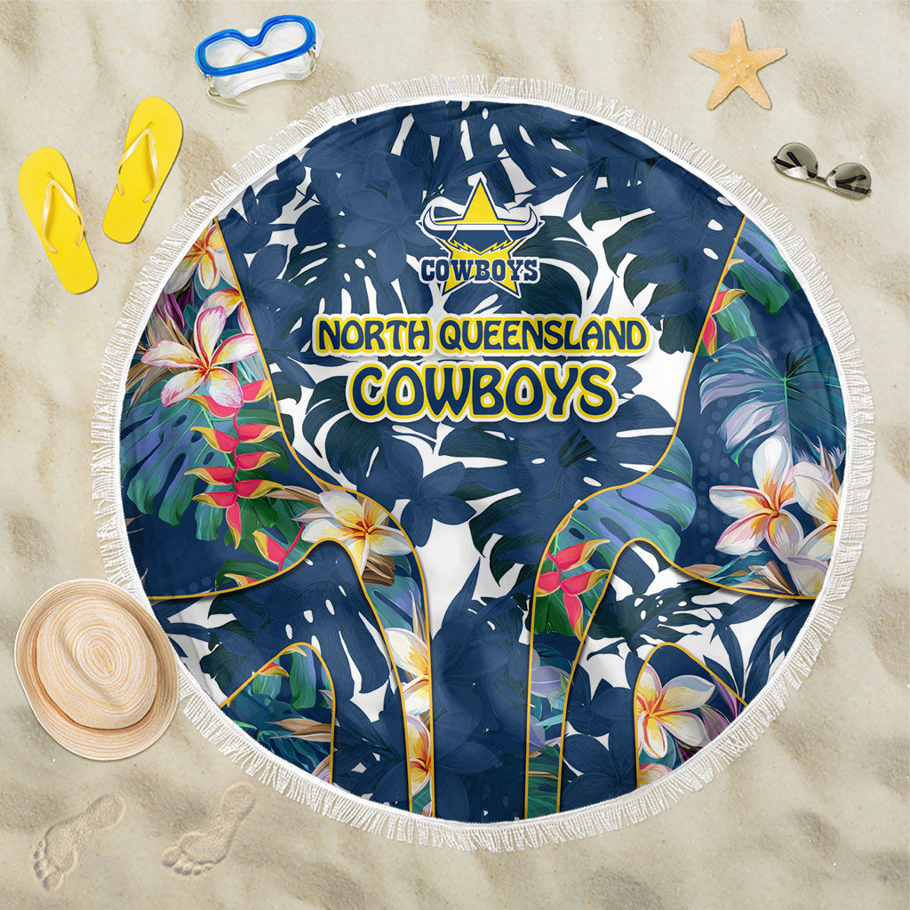North Queensland Cowboys Beach Blanket Tropical Hibiscus Floral Pattern With Blue And Yellow Accents