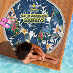 North Queensland Cowboys Beach Blanket Tropical Hibiscus Floral Pattern With Blue And Yellow Accents