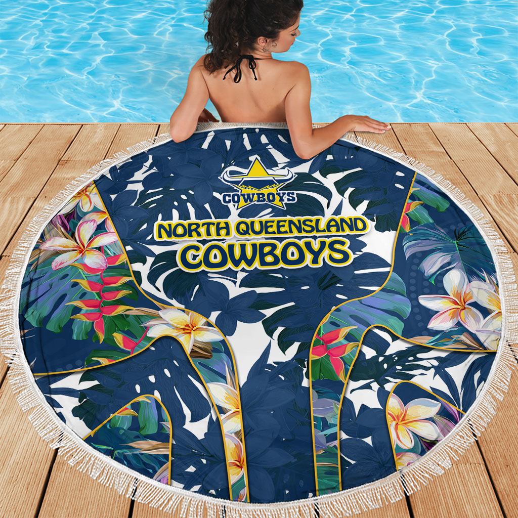 North Queensland Cowboys Beach Blanket Tropical Hibiscus Floral Pattern With Blue And Yellow Accents