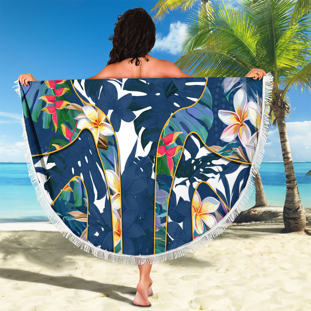 North Queensland Cowboys Beach Blanket Tropical Hibiscus Floral Pattern With Blue And Yellow Accents