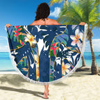 North Queensland Cowboys Beach Blanket Tropical Hibiscus Floral Pattern With Blue And Yellow Accents