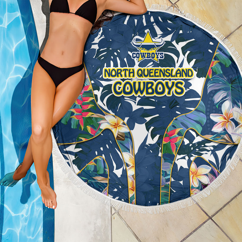 North Queensland Cowboys Beach Blanket Tropical Hibiscus Floral Pattern With Blue And Yellow Accents