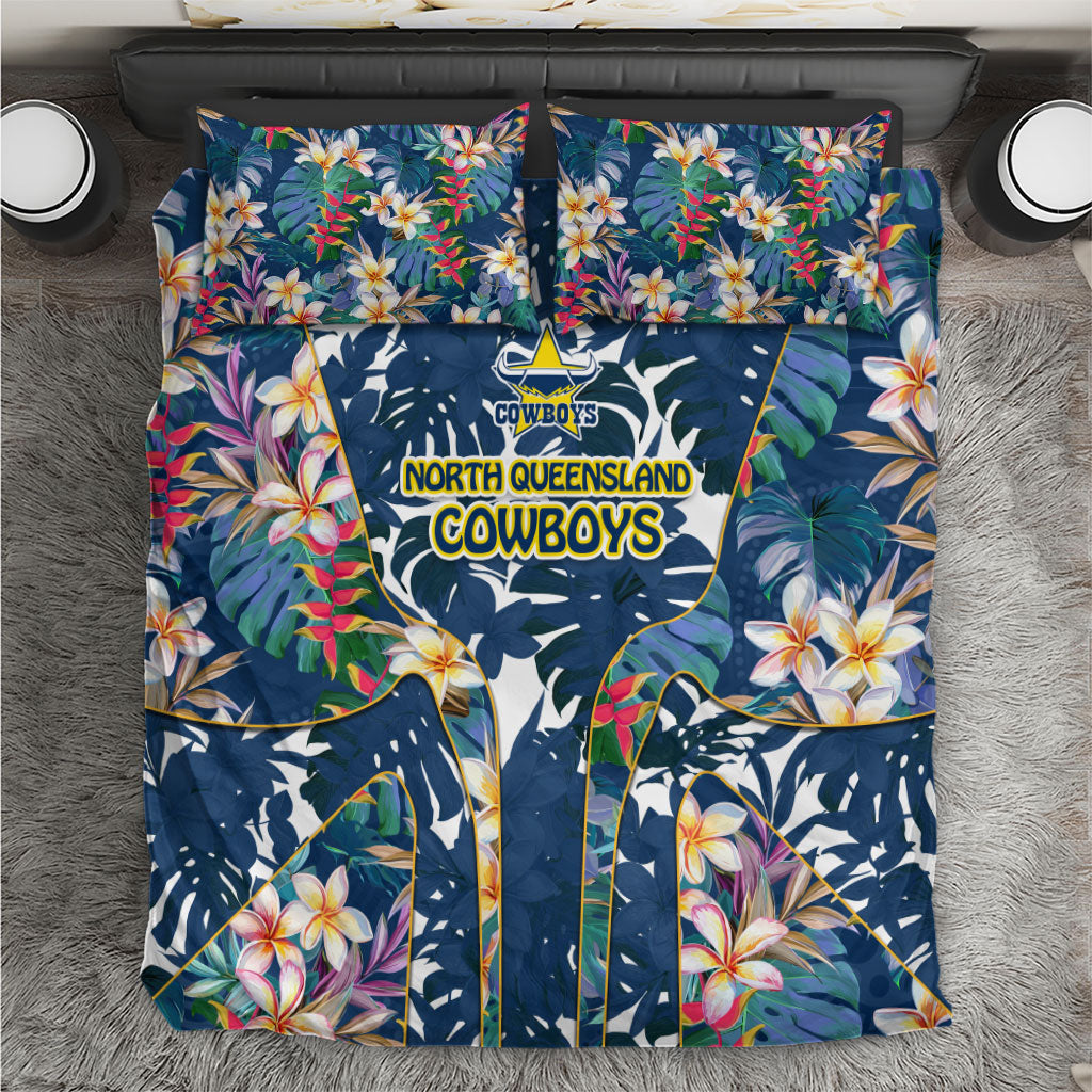 North Queensland Cowboys Bedding Set Tropical Hibiscus Floral Pattern With Blue And Yellow Accents