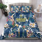 North Queensland Cowboys Bedding Set Tropical Hibiscus Floral Pattern With Blue And Yellow Accents