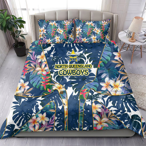 North Queensland Cowboys Bedding Set Tropical Hibiscus Floral Pattern With Blue And Yellow Accents