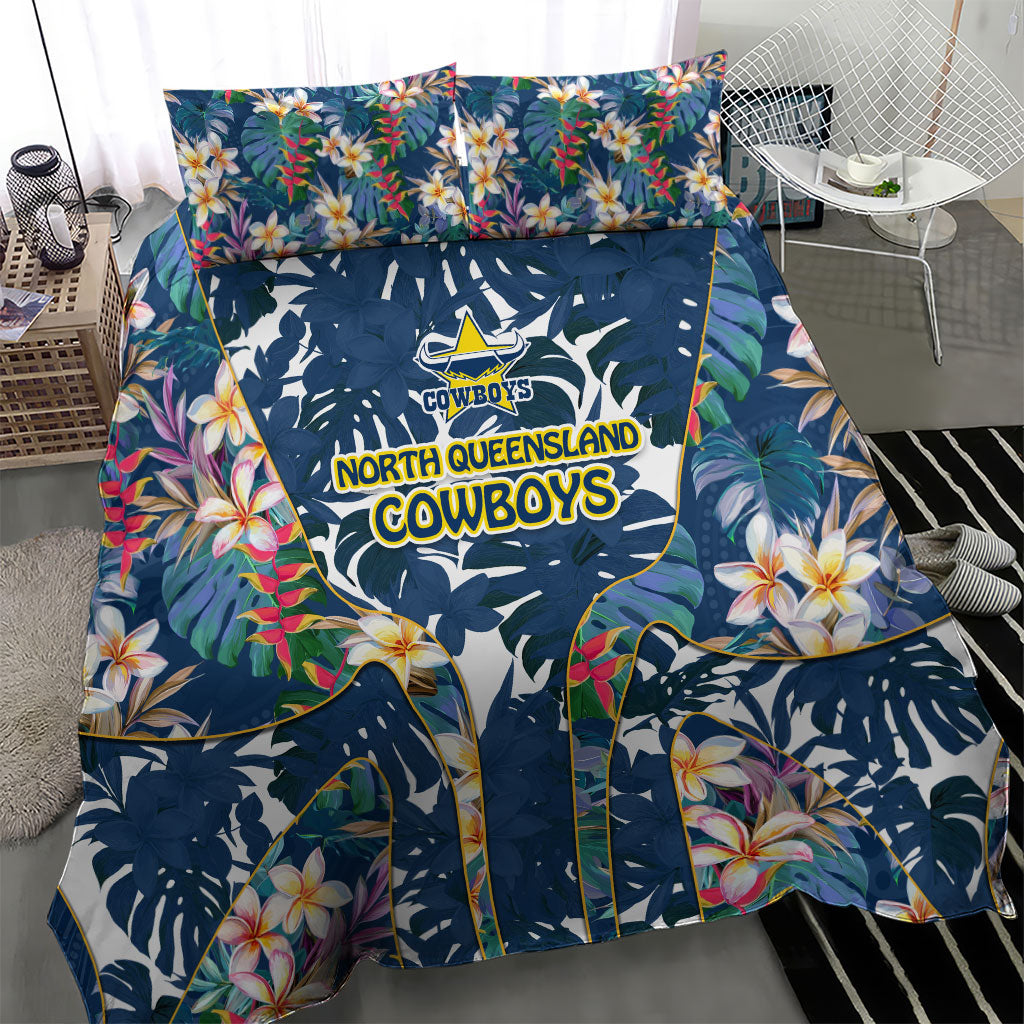 North Queensland Cowboys Bedding Set Tropical Hibiscus Floral Pattern With Blue And Yellow Accents