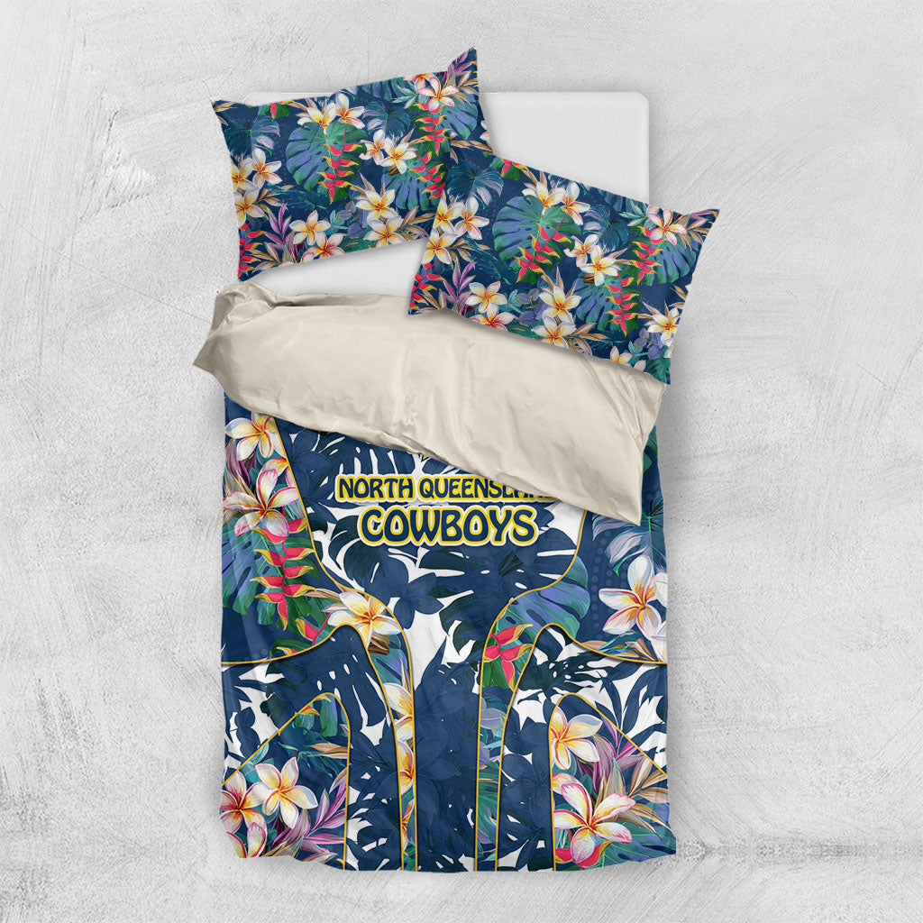 North Queensland Cowboys Bedding Set Tropical Hibiscus Floral Pattern With Blue And Yellow Accents