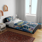 North Queensland Cowboys Bedding Set Tropical Hibiscus Floral Pattern With Blue And Yellow Accents