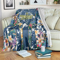 North Queensland Cowboys Blanket Tropical Hibiscus Floral Pattern With Blue And Yellow Accents