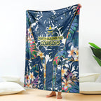 North Queensland Cowboys Blanket Tropical Hibiscus Floral Pattern With Blue And Yellow Accents
