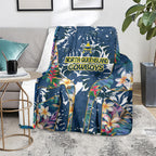 North Queensland Cowboys Blanket Tropical Hibiscus Floral Pattern With Blue And Yellow Accents