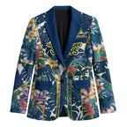North Queensland Cowboys Blazer Tropical Hibiscus Floral Pattern With Blue And Yellow Accents