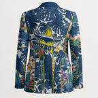 North Queensland Cowboys Blazer Tropical Hibiscus Floral Pattern With Blue And Yellow Accents