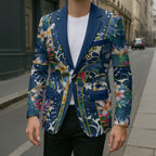 North Queensland Cowboys Blazer Tropical Hibiscus Floral Pattern With Blue And Yellow Accents