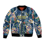 North Queensland Cowboys Bomber Jacket Tropical Hibiscus Floral Pattern With Blue And Yellow Accents