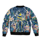 North Queensland Cowboys Bomber Jacket Tropical Hibiscus Floral Pattern With Blue And Yellow Accents