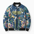 North Queensland Cowboys Bomber Puffer Jacket Tropical Hibiscus Floral Pattern With Blue And Yellow Accents