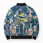 North Queensland Cowboys Bomber Puffer Jacket Tropical Hibiscus Floral Pattern With Blue And Yellow Accents
