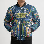 North Queensland Cowboys Bomber Puffer Jacket Tropical Hibiscus Floral Pattern With Blue And Yellow Accents