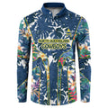 North Queensland Cowboys Button Sweatshirt Tropical Hibiscus Floral Pattern With Blue And Yellow Accents