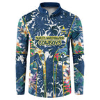 North Queensland Cowboys Button Sweatshirt Tropical Hibiscus Floral Pattern With Blue And Yellow Accents
