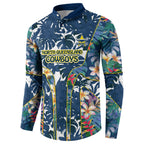 North Queensland Cowboys Button Sweatshirt Tropical Hibiscus Floral Pattern With Blue And Yellow Accents