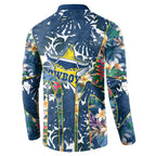 North Queensland Cowboys Button Sweatshirt Tropical Hibiscus Floral Pattern With Blue And Yellow Accents