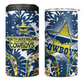 North Queensland Cowboys 4 in 1 Can Cooler Tumbler Tropical Hibiscus Floral Pattern With Blue And Yellow Accents