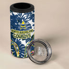North Queensland Cowboys 4 in 1 Can Cooler Tumbler Tropical Hibiscus Floral Pattern With Blue And Yellow Accents