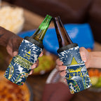 North Queensland Cowboys 4 in 1 Can Cooler Tumbler Tropical Hibiscus Floral Pattern With Blue And Yellow Accents