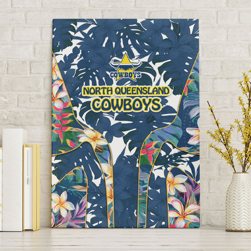North Queensland Cowboys Canvas Wall Art Tropical Hibiscus Floral Pattern With Blue And Yellow Accents