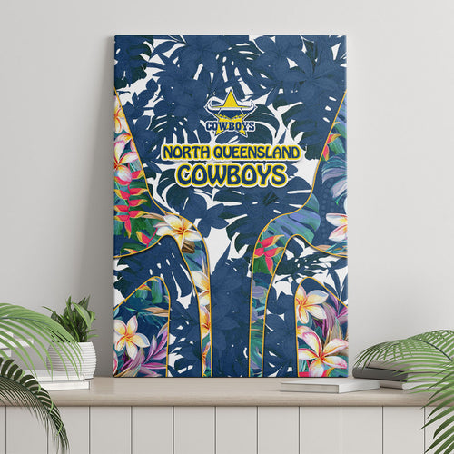 North Queensland Cowboys Canvas Wall Art Tropical Hibiscus Floral Pattern With Blue And Yellow Accents