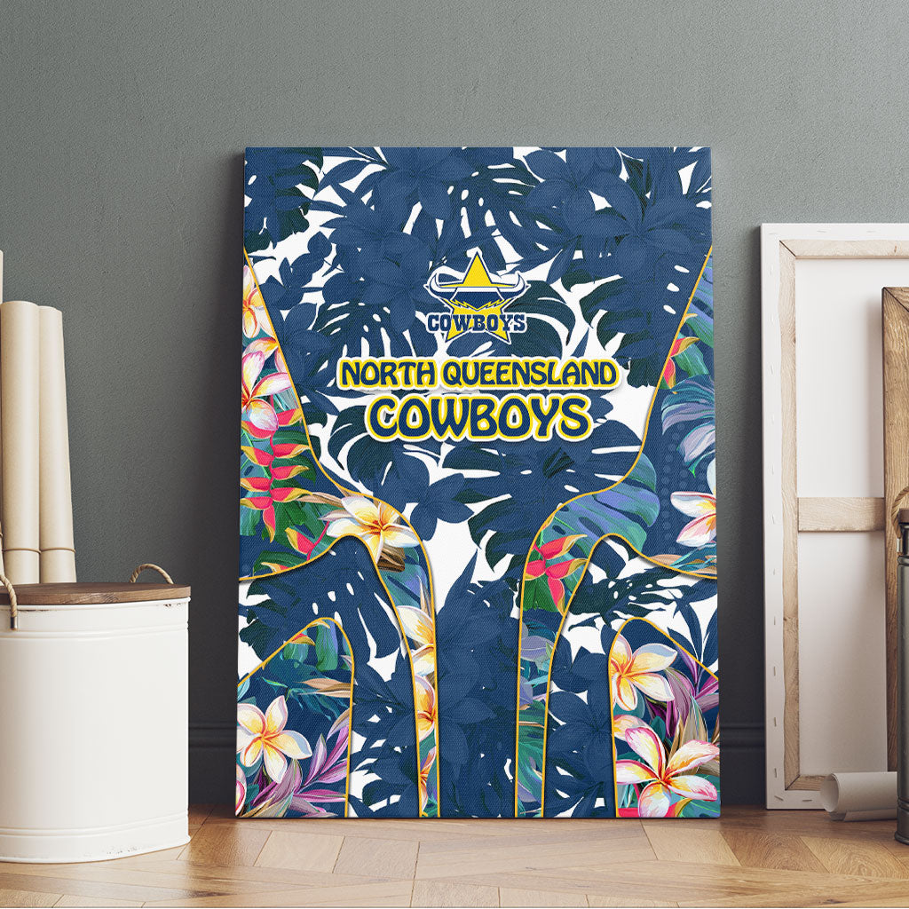 North Queensland Cowboys Canvas Wall Art Tropical Hibiscus Floral Pattern With Blue And Yellow Accents