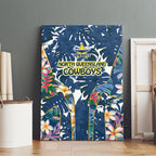 North Queensland Cowboys Canvas Wall Art Tropical Hibiscus Floral Pattern With Blue And Yellow Accents