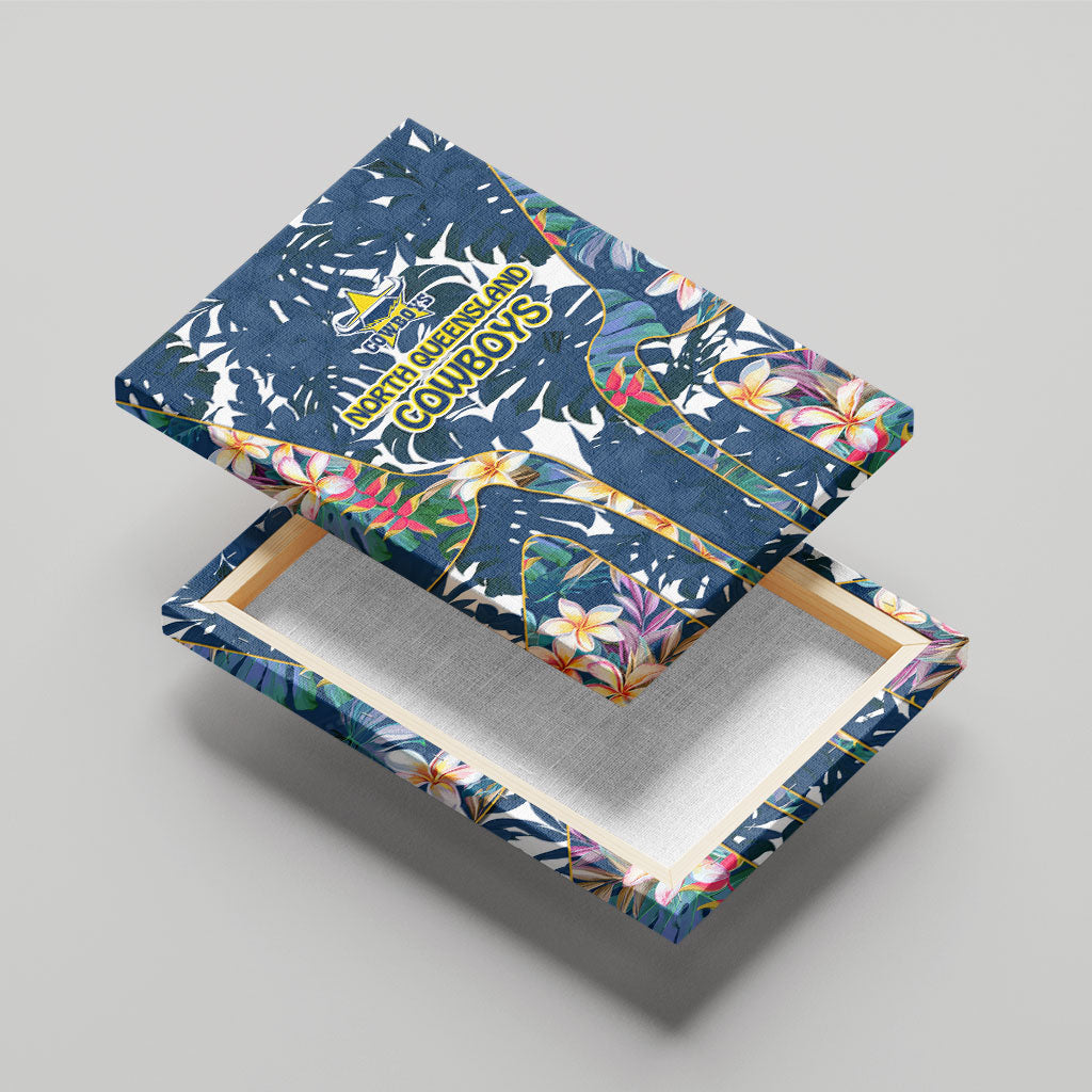 North Queensland Cowboys Canvas Wall Art Tropical Hibiscus Floral Pattern With Blue And Yellow Accents