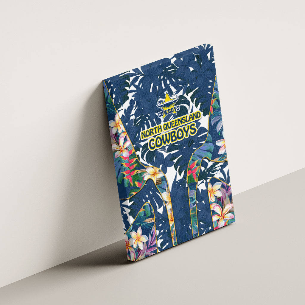 North Queensland Cowboys Canvas Wall Art Tropical Hibiscus Floral Pattern With Blue And Yellow Accents