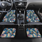 North Queensland Cowboys Car Mats Tropical Hibiscus Floral Pattern With Blue And Yellow Accents